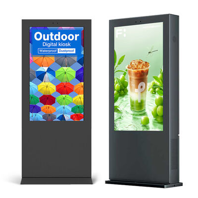 Kwaliteit 55 inch IP55 weerbestendige capacitieve touchscreen vloer staande digitale kiosk voor buitenreclame fabriek