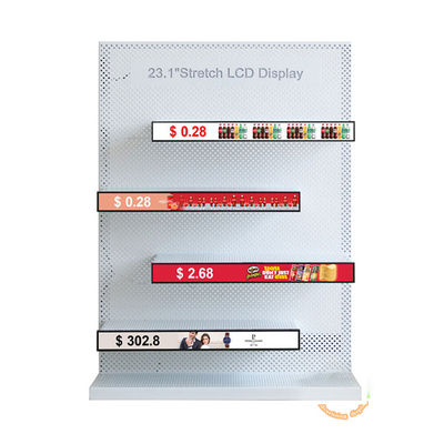 Kwaliteit 23.1-inch Stretched Bar LCD-scherm met 10-punts touch en 500cd/m2 helderheid voor rekenkant reclame fabriek