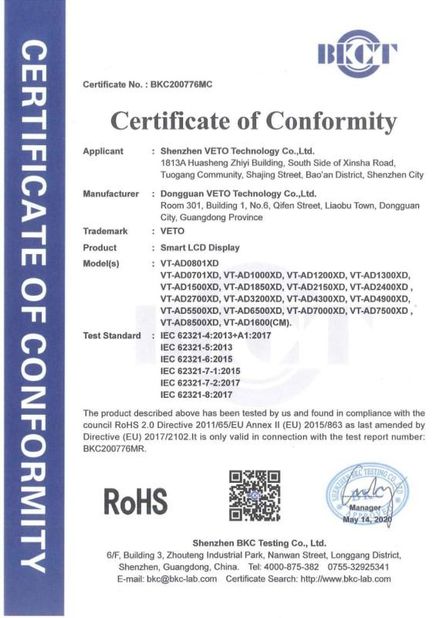 China Dongguan VETO technology co. LTD certificaten